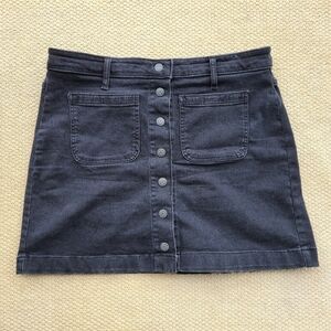 MADEWELL: Black Denim Button-Down A-Line‎ Mini Skirt